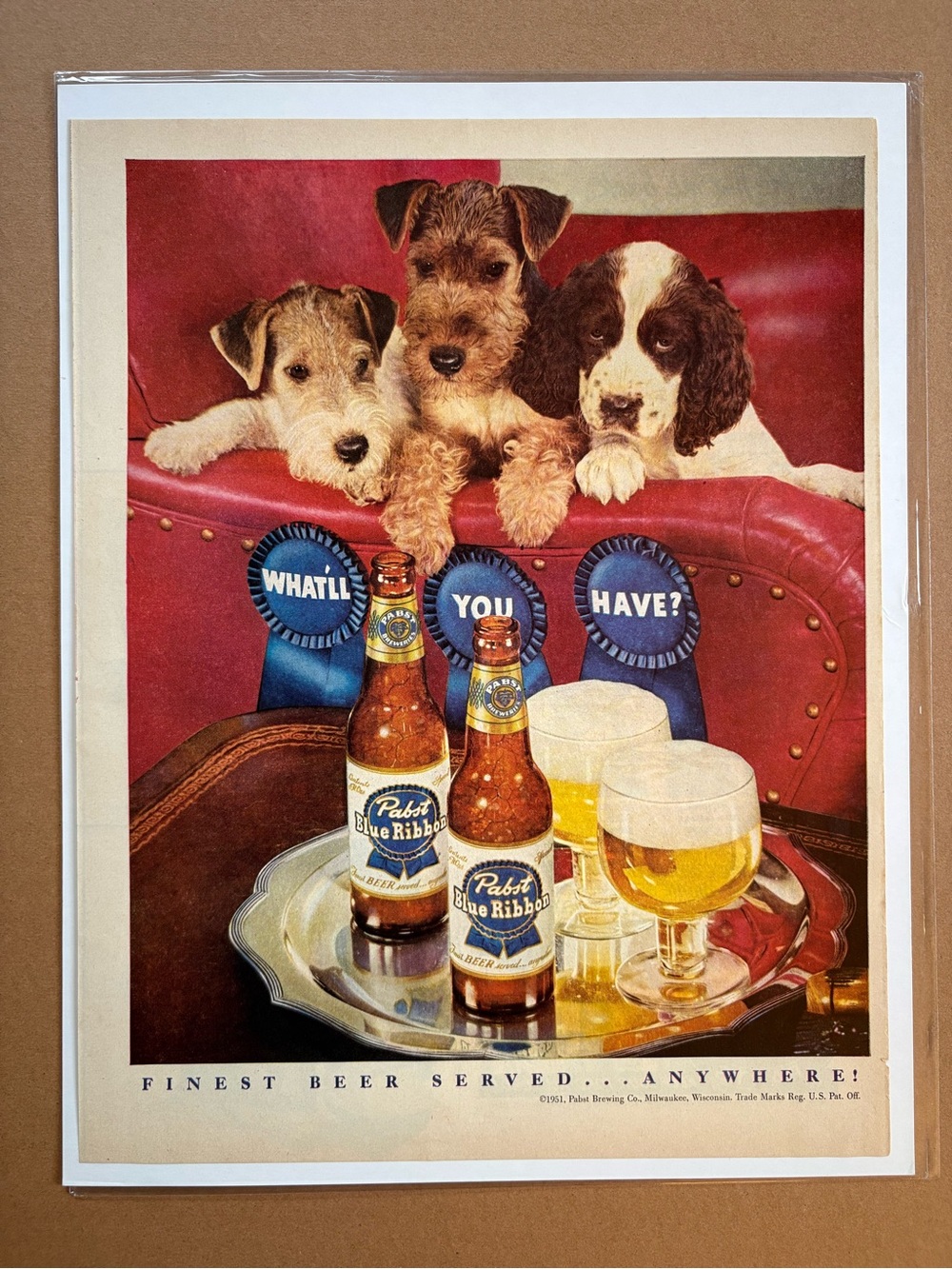 1951 Pabst Blue Ribbon Dogs Vintage Magazine Ad PBR + Ford Parts Reverse